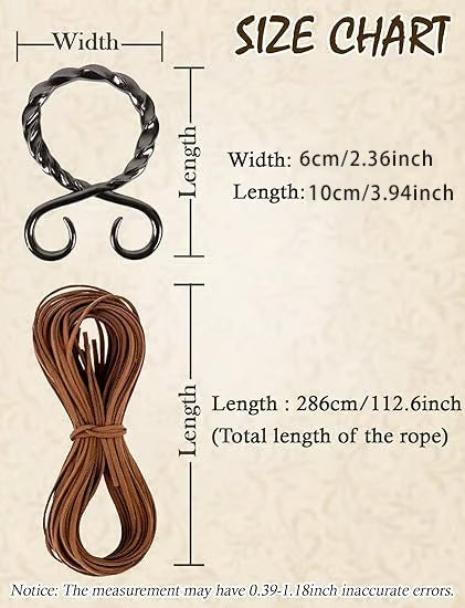 Set cintura medievale vichinga in pelle intrecciata, con fibbia ad anello e decorazioni con nappe