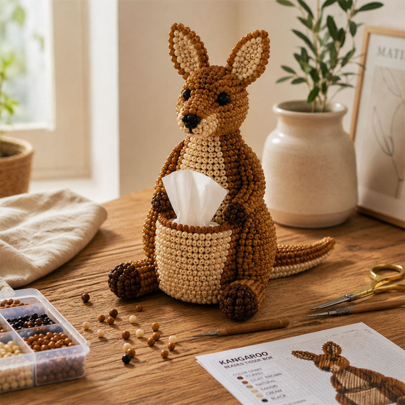 🔥Ultimo giorno: 50% di sconto 🦘 Kit fai da te per scatole porta fazzoletti con animali in perline