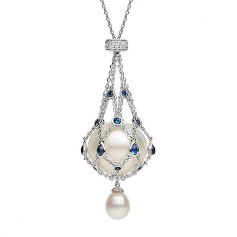 14,0-15,0 mm Perla d'acqua dolce e gemma blu Pendente Lavalier🔥Saldi natalizi 49% di sconto🎄