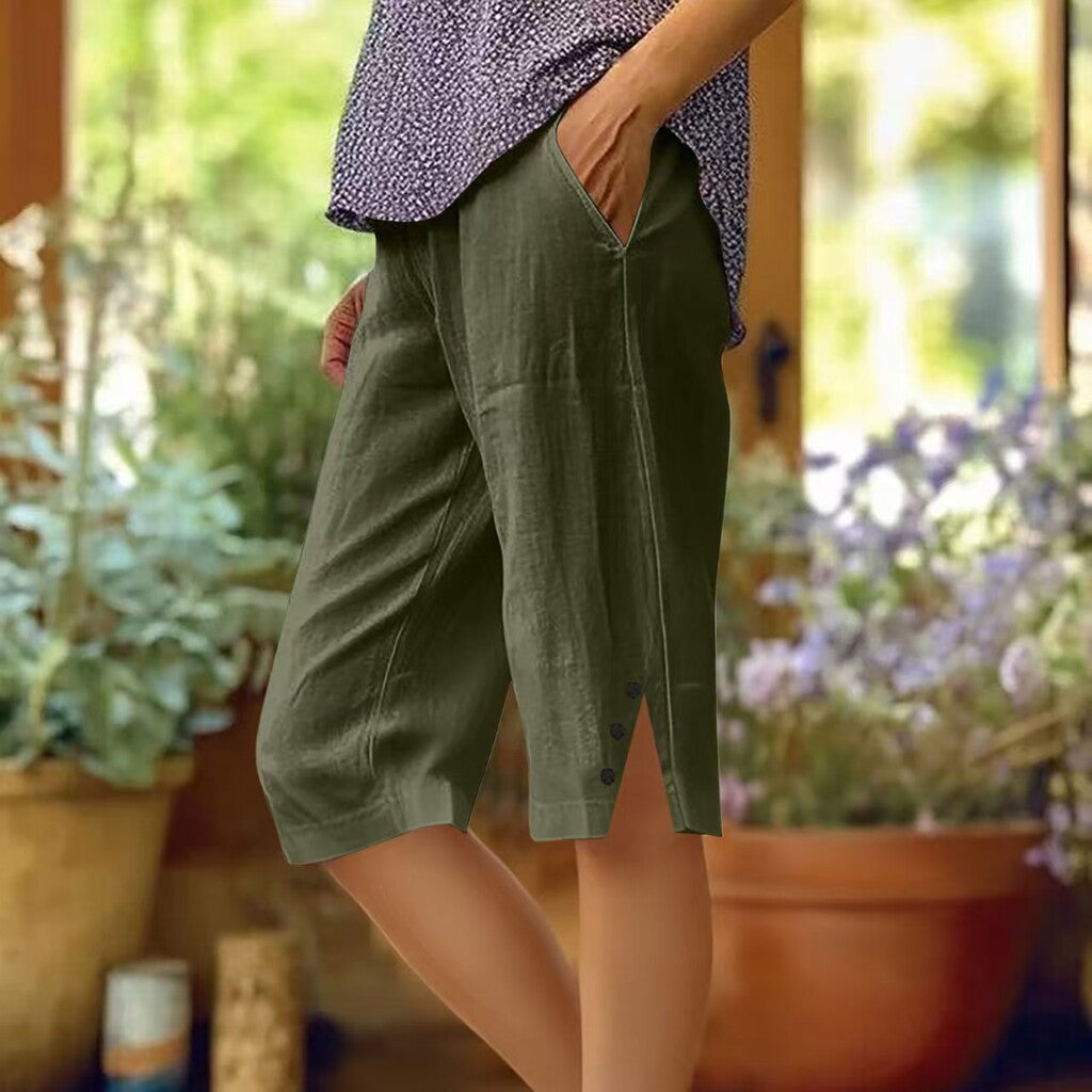 📢Sconto del 50% a tempo limitato👖Pantaloni capri casual da donna a tinta unita con tasche