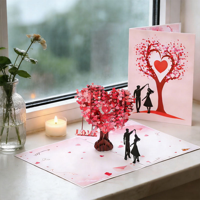 Romantico biglietto di auguri 3D “Ballando sotto l'albero del cuore”