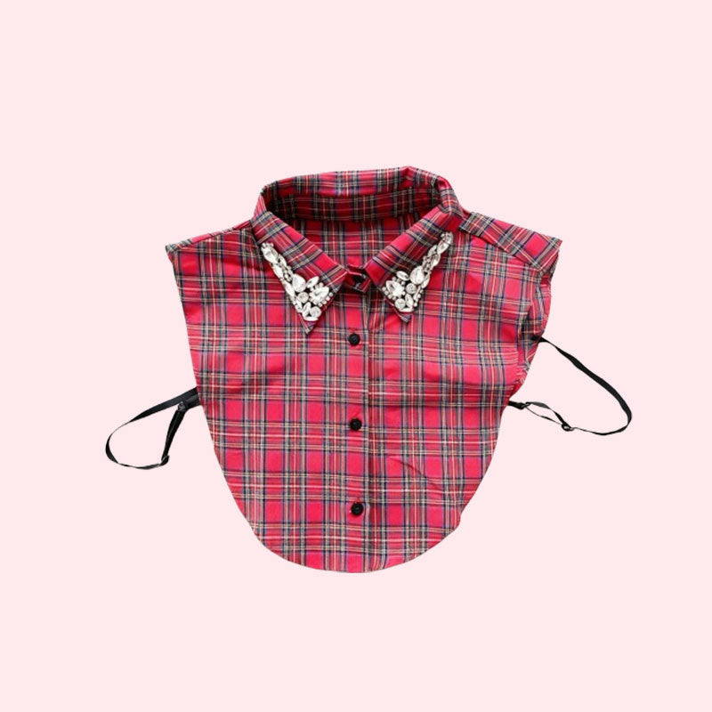 🎄 ✨Collo staccabile rosso natalizio a quadri con strass