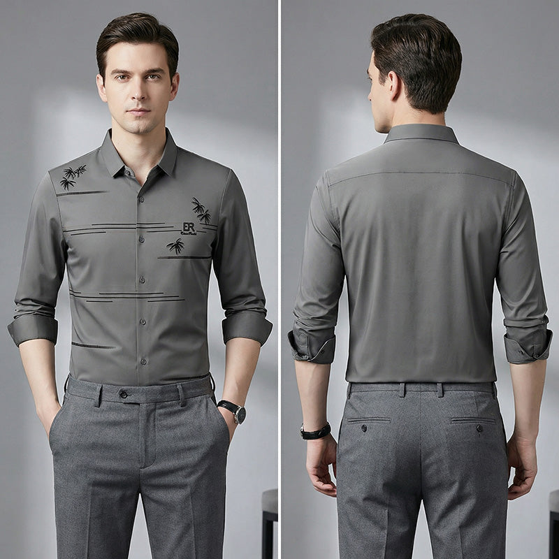 👔2026 Novità - Camicia da uomo dalla vestibilità slim, che non necessita di stiratura, con maniche lunghe stampate