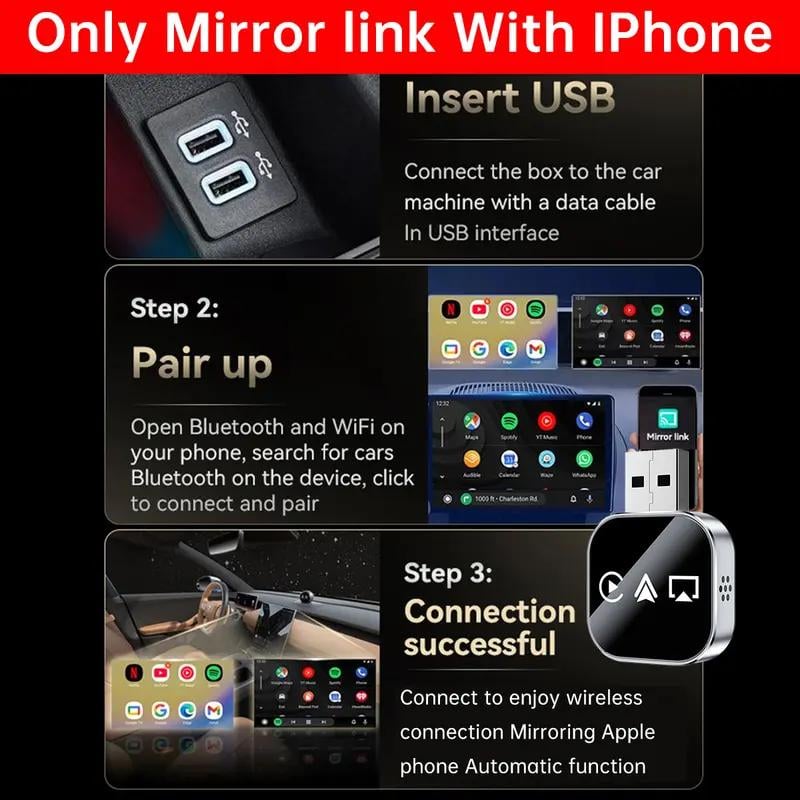 🔥Ultimo giorno 49% DI SCONTO🔥Aggiornamento 2026 3 in 1 Screen Mirror iOS Phone, adattatore Carplay da cablato a wireles