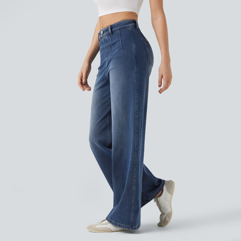 Jeans elasticizzati a vita alta e gamba larg👖