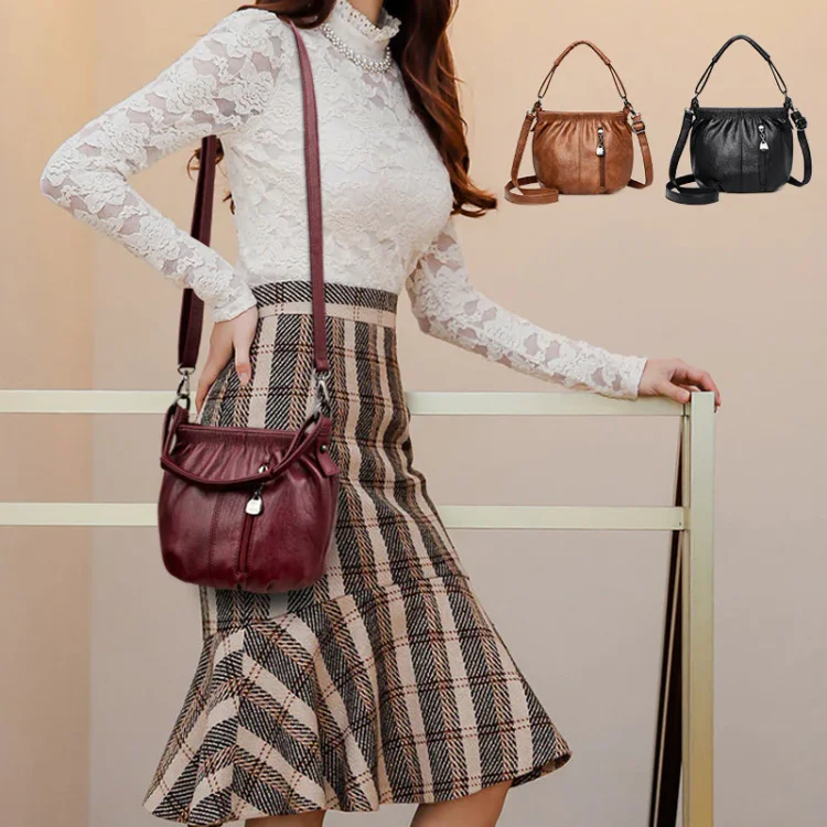 Borsa da donna plissettata in materiale morbido – Versatile, può essere portata a mano, a tracolla o a spalla 👜✨