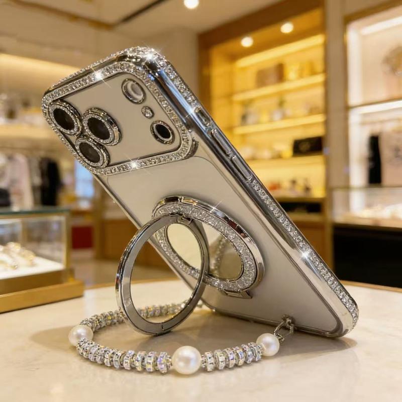 Custodia per telefono da donna Sparkling Diamond con specchio e supporto