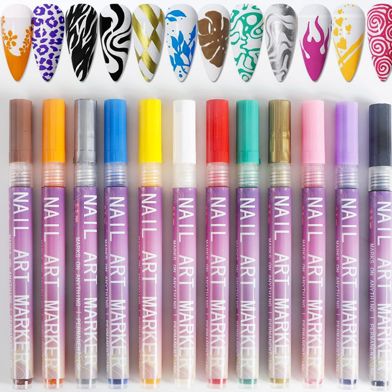 Set di 12 penne per nail art colorate