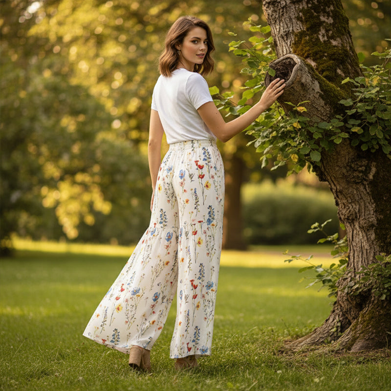 🔥Offerte speciali - Pantaloni a gamba larga con stampa floreale da donna