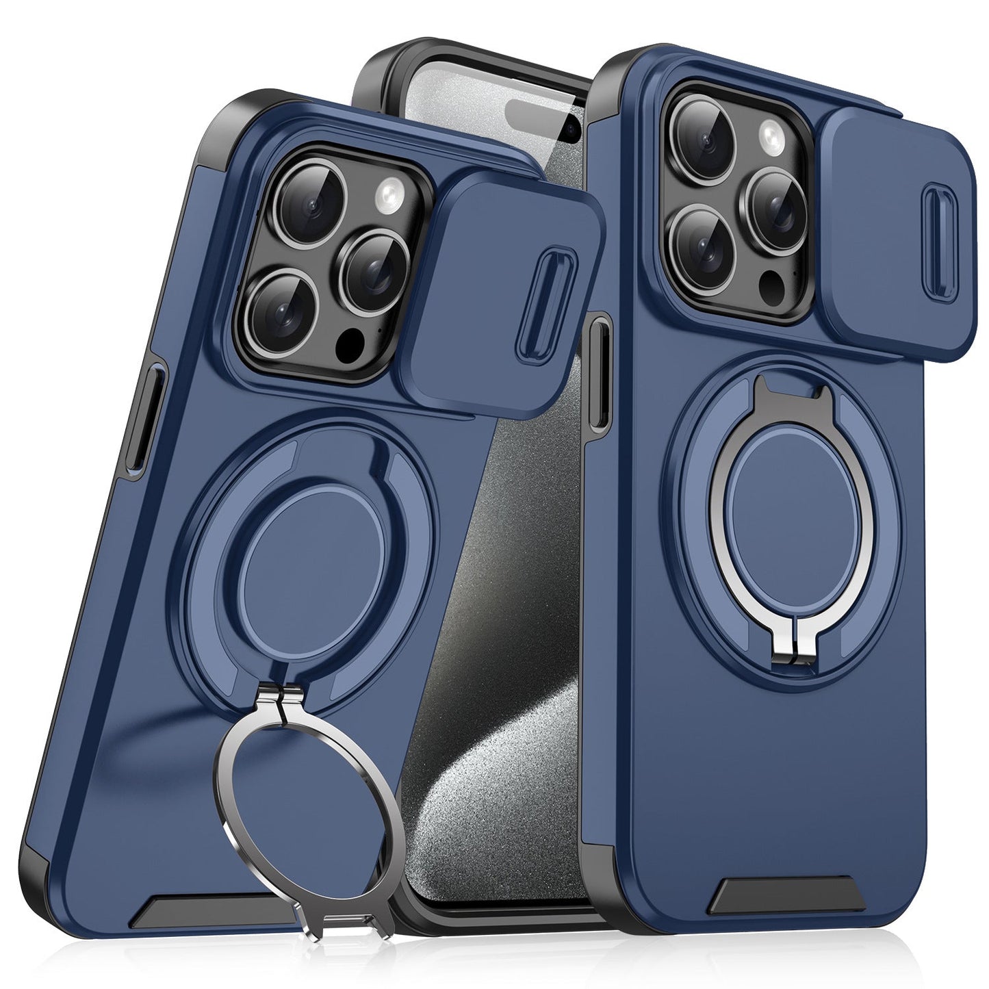 Custodia con copertura scorrevole per fotocamera e supporto girevole ad anello, custodia protettiva antiurto di alta qualit