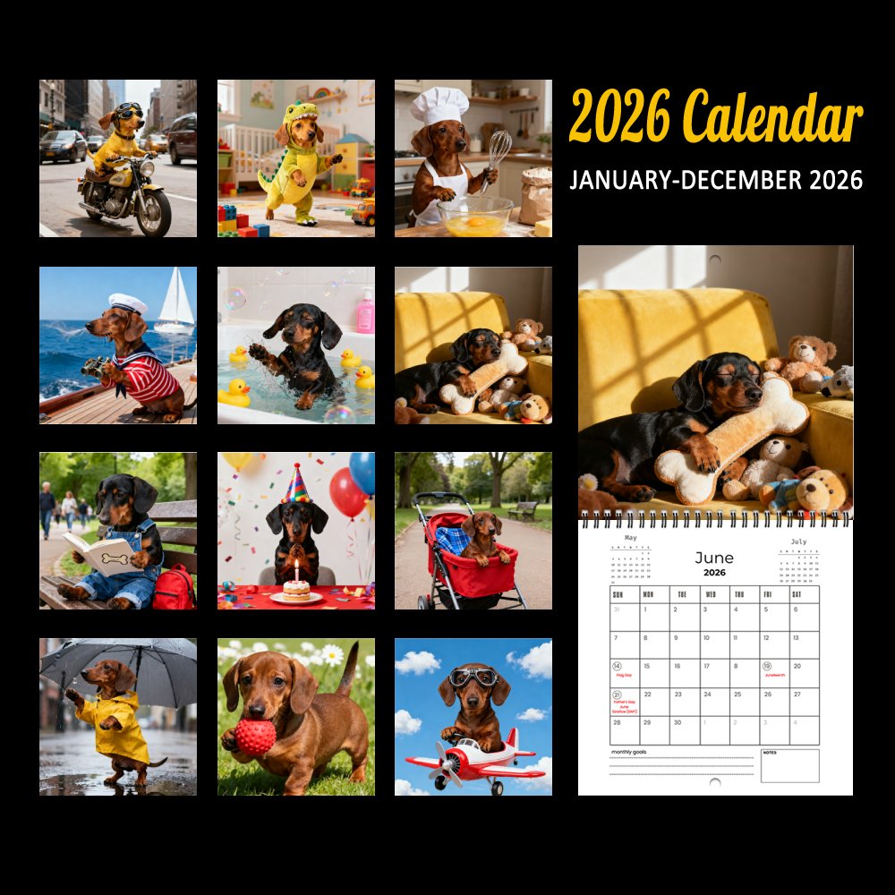 Calendario da parete 2026 con bassotti – Simpatico cane salamandra Agenda da 12 mesi per gli amanti dei can