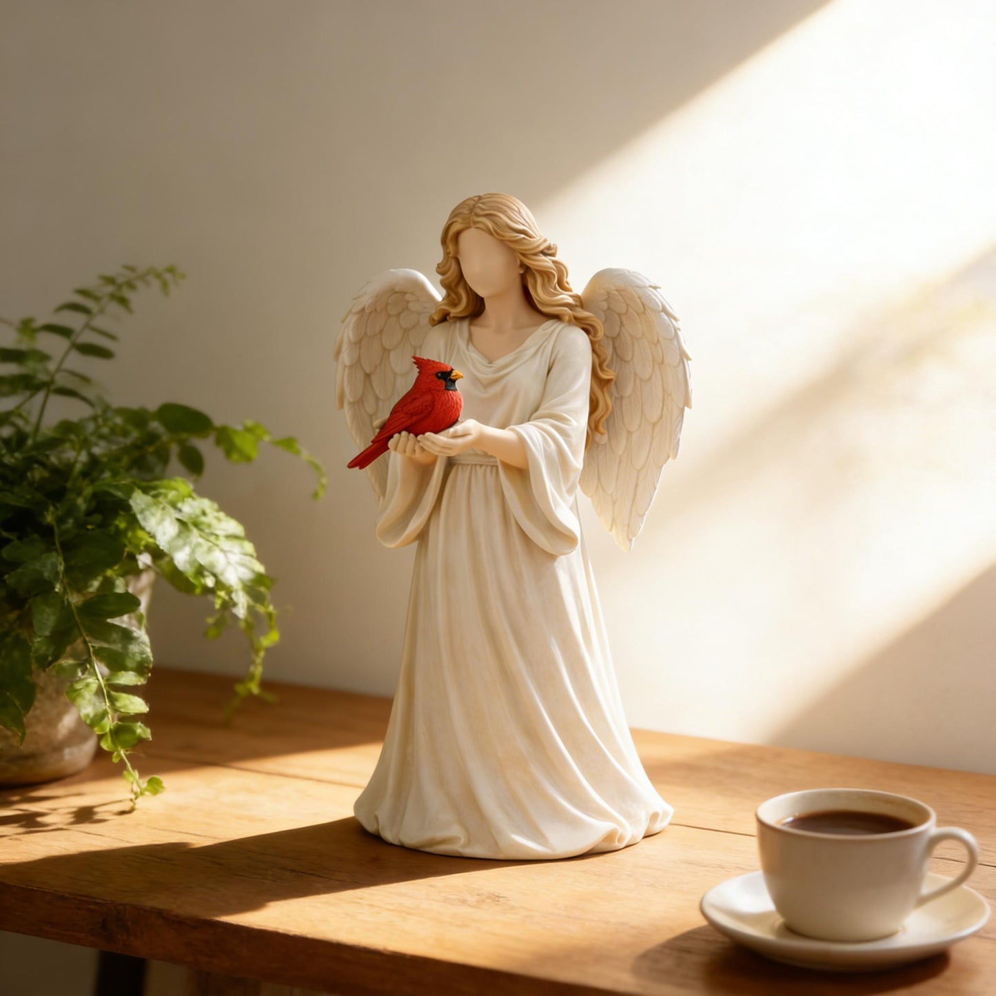 Statue commemorative artigianali raffiguranti un cardinale e un angelo: un simbolo di amore, pace e ricordo