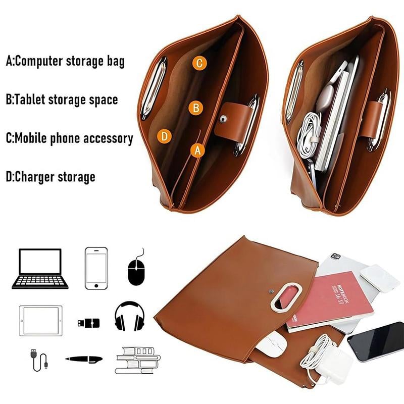 Borsa impermeabile in pelle per laptop da 14-16 pollici, 2 pezzi, per donna, borsa a mano