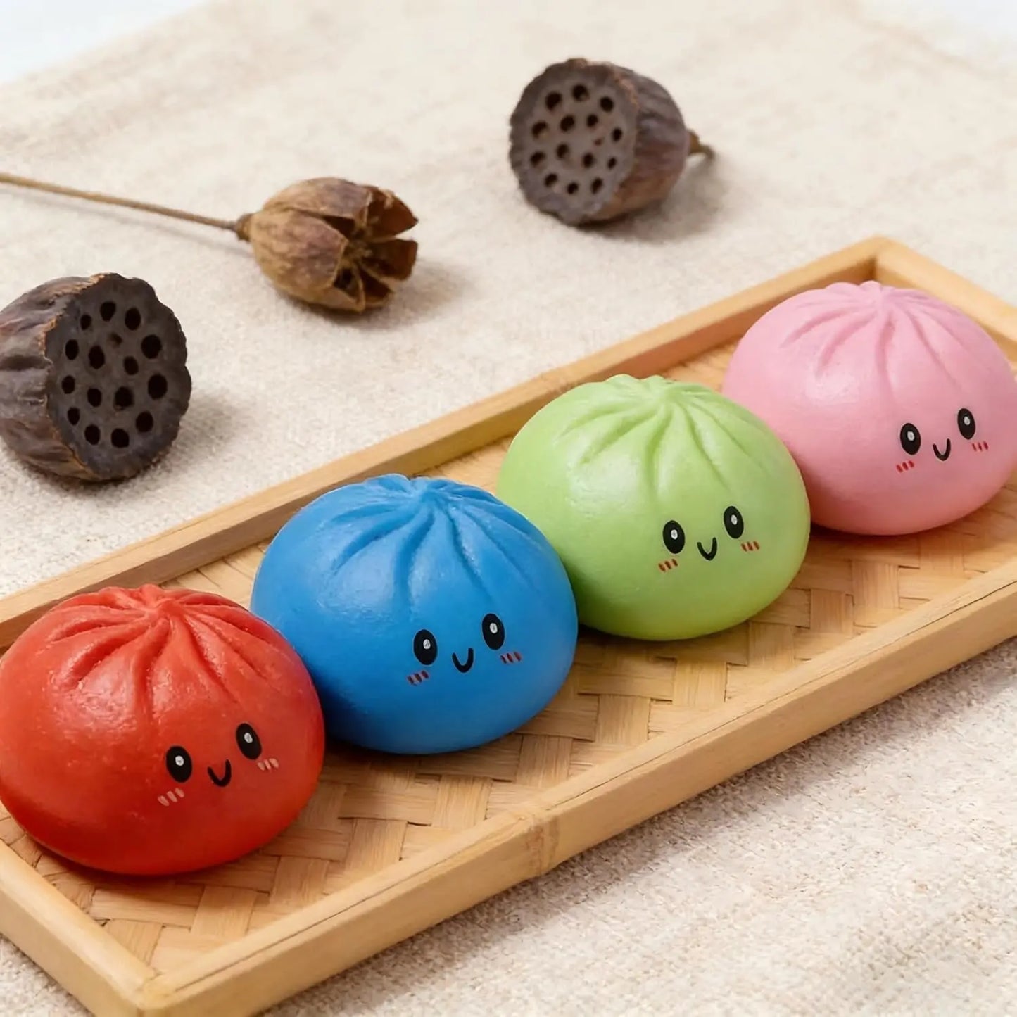 Scatola Squishy Glitter Dumpling - Simpatico giocattolo antistress, con scatola a vapore