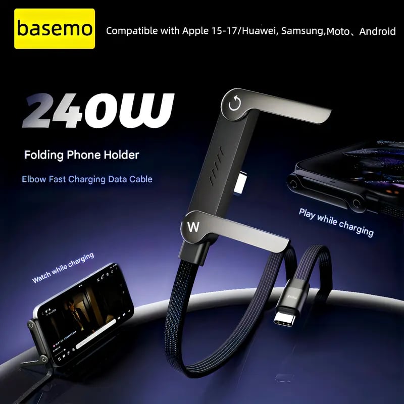 ⚡Cavo di ricarica invisibile 2 in 1 – Cavo di ricarica rapida da 240 W con supporto per telefono integrato