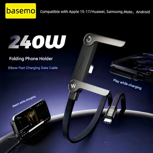 ⚡Cavo di ricarica invisibile 2 in 1 – Cavo di ricarica rapida da 240 W con supporto per telefono integrato