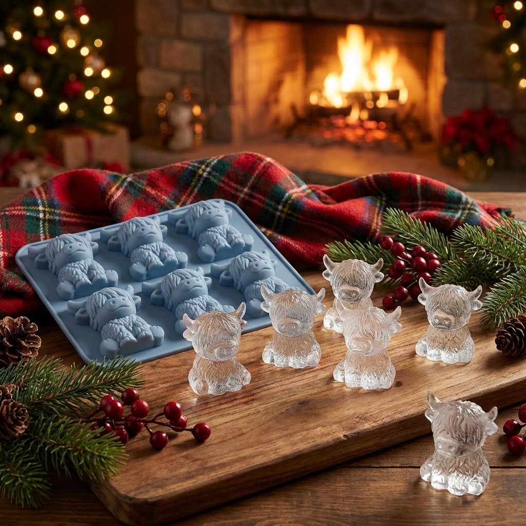🐮 Stampo per cubetti di ghiaccio a forma di mini mucca delle Highlands – Simpatici cubetti di ghiaccio 3D per bevande, feste e regali