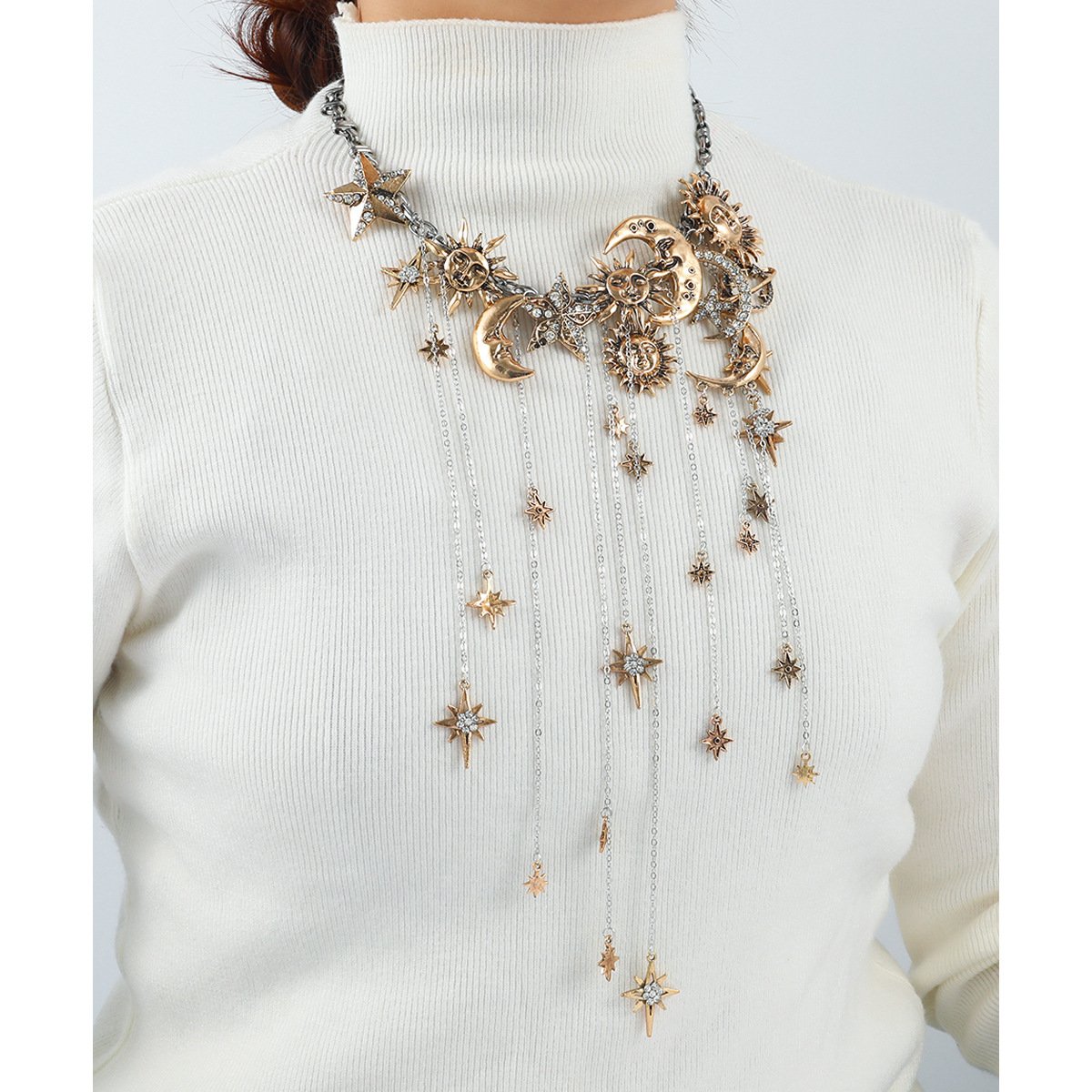 🔥ULTIMO GIORNO DI SALDI - ☀️Collana con pendente multiplo Sun Moon Stars e nappine