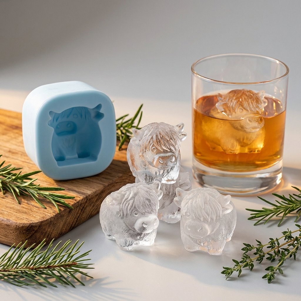 🐮 Stampo per cubetti di ghiaccio a forma di mini mucca delle Highlands – Simpatici cubetti di ghiaccio 3D per bevande, feste e regali