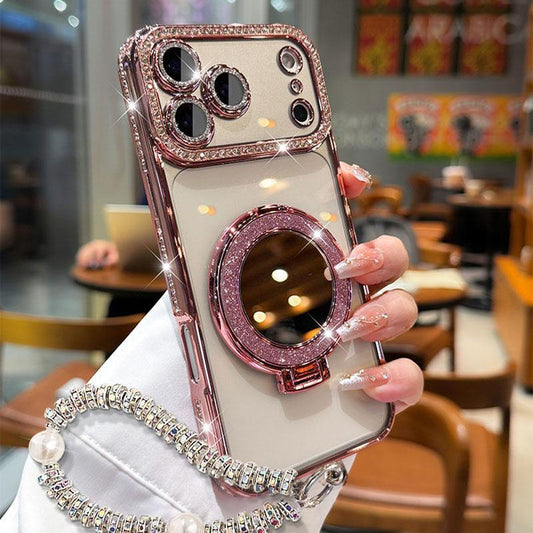 Custodia per telefono da donna Sparkling Diamond con specchio e supporto