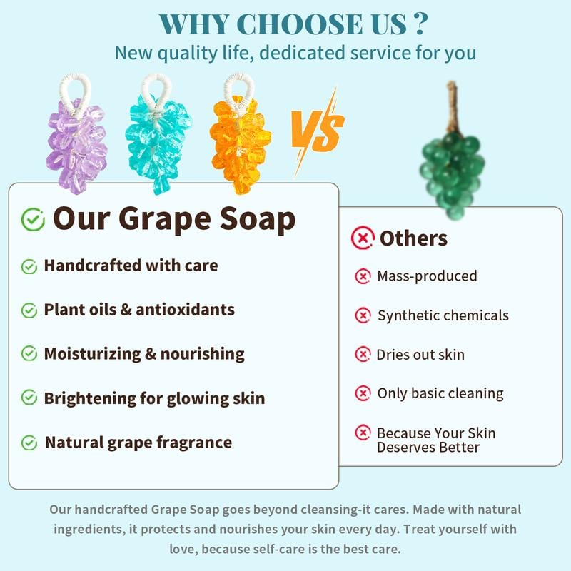 Sapone originale fatto a mano con cristalli di uva, detergente delicato per il viso (confezione singola: 25 pezzi)