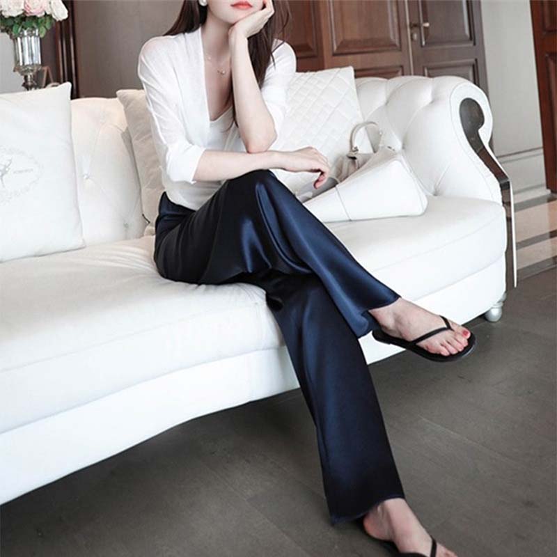 Pantaloni larghi in raso di acetat