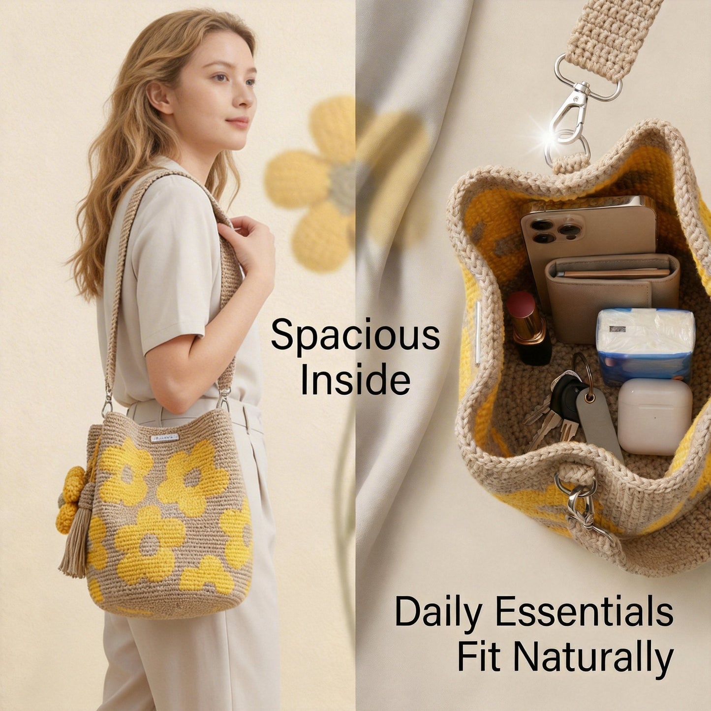 🌼✨Borsa a mano con fiori all'uncinetto