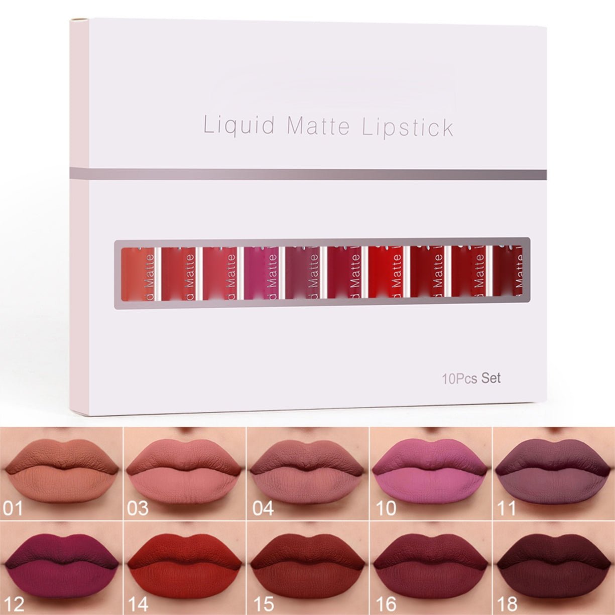 Set di 10 rossetti liquidi opachi, rossetti a lunga tenuta, lucidalabbra waterproof 24 ore