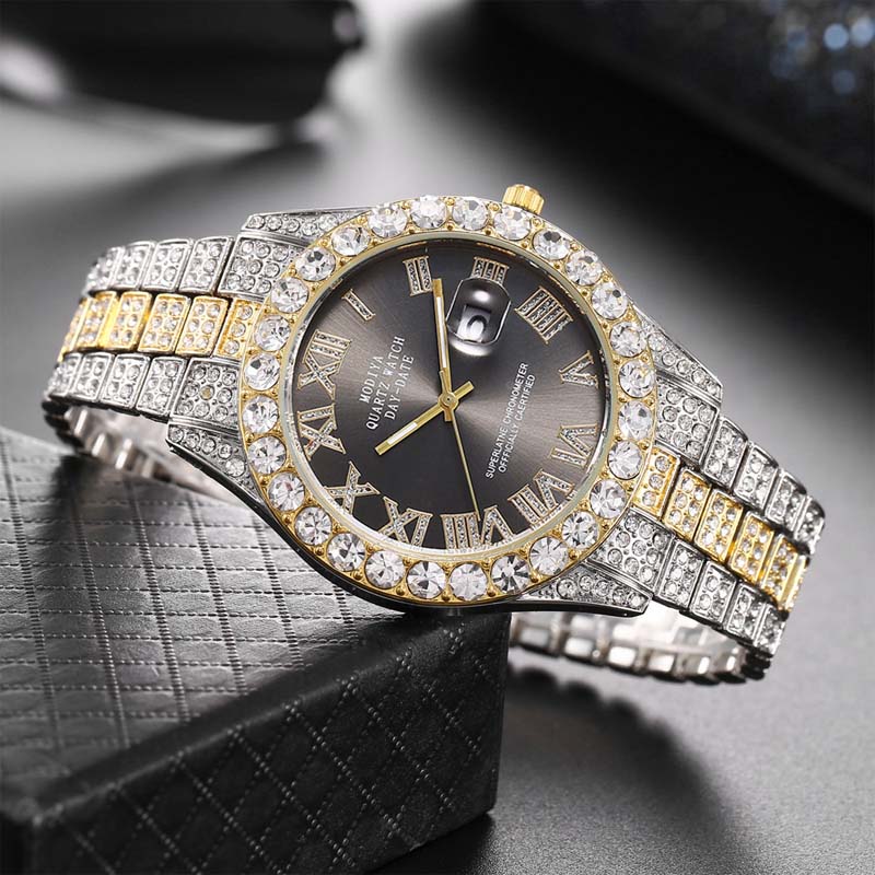 Orologio al quarzo da donna con cinturino in acciaio con stras