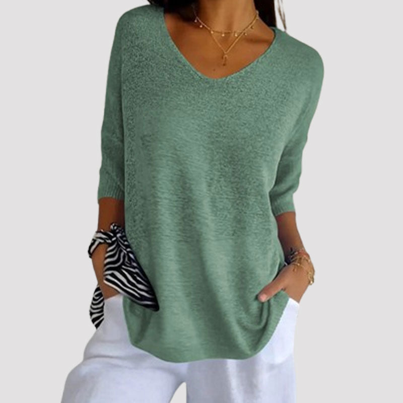 Top in maglia a tinta unita con scollo a V