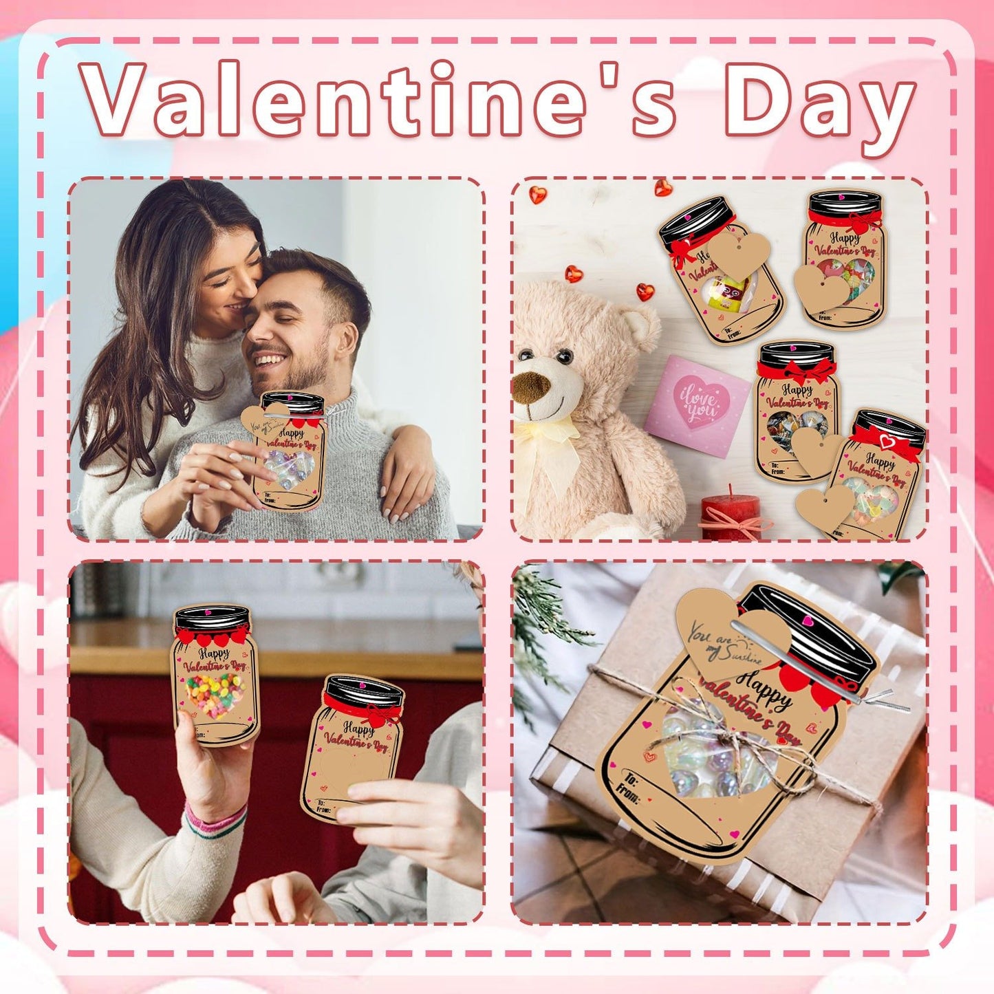 💖 Biglietti di San Valentino per bambini –  Biglietti regalo di San Valentino in barattolo di vetro 💖