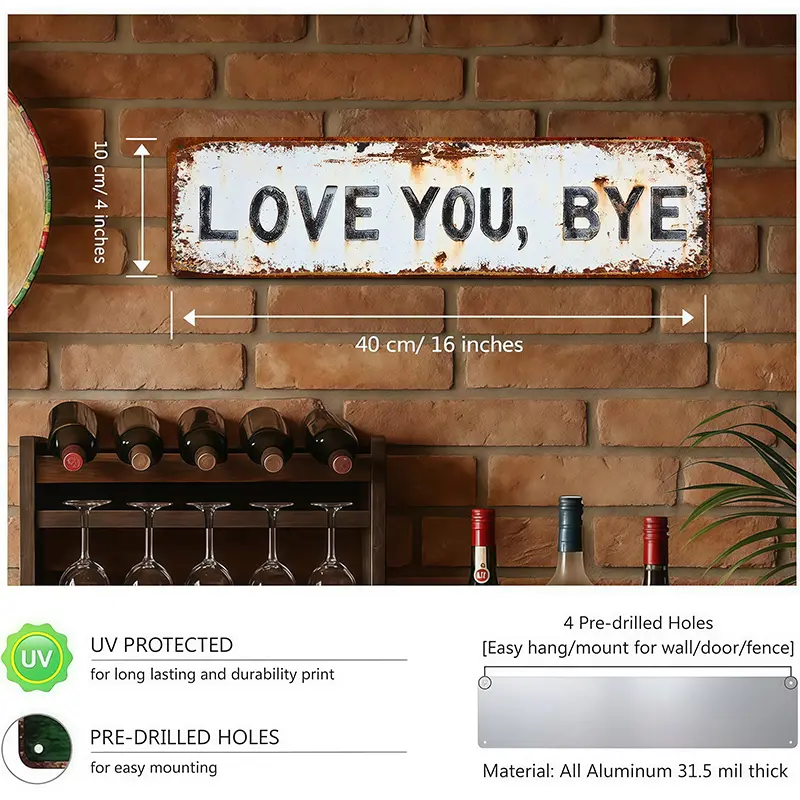LOVE YOU, BYE | TI AMO, CIAO – Insegna da parete vintage in metallo