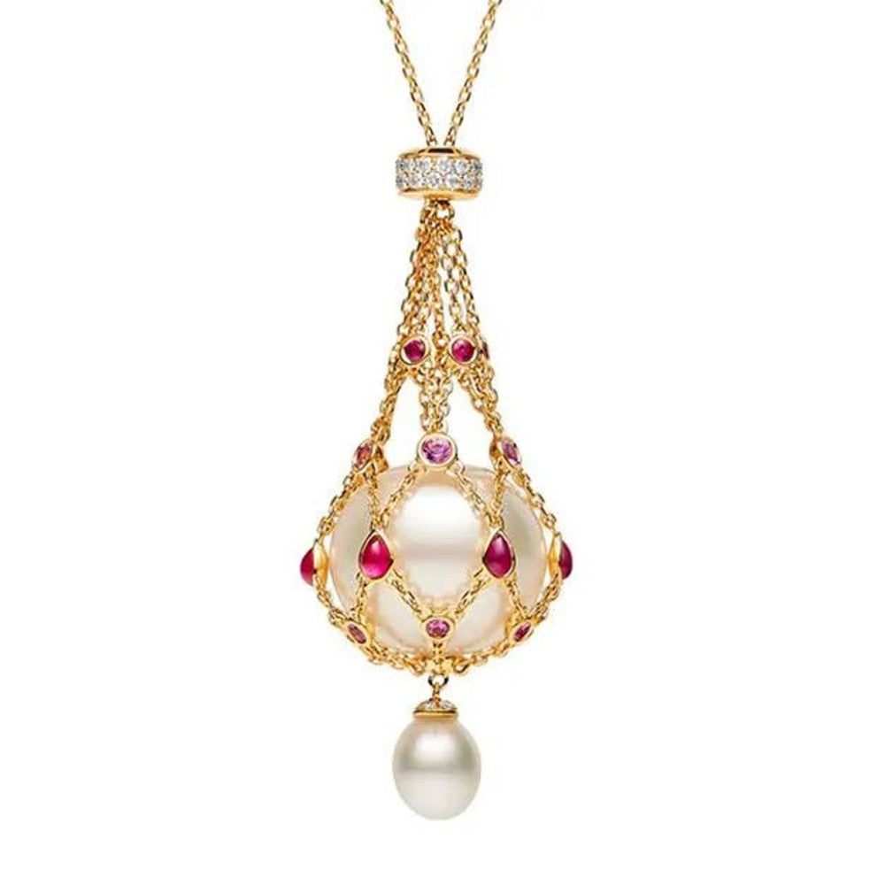14,0-15,0 mm Perla d'acqua dolce e gemma blu Pendente Lavalier🔥Saldi natalizi 49% di sconto🎄