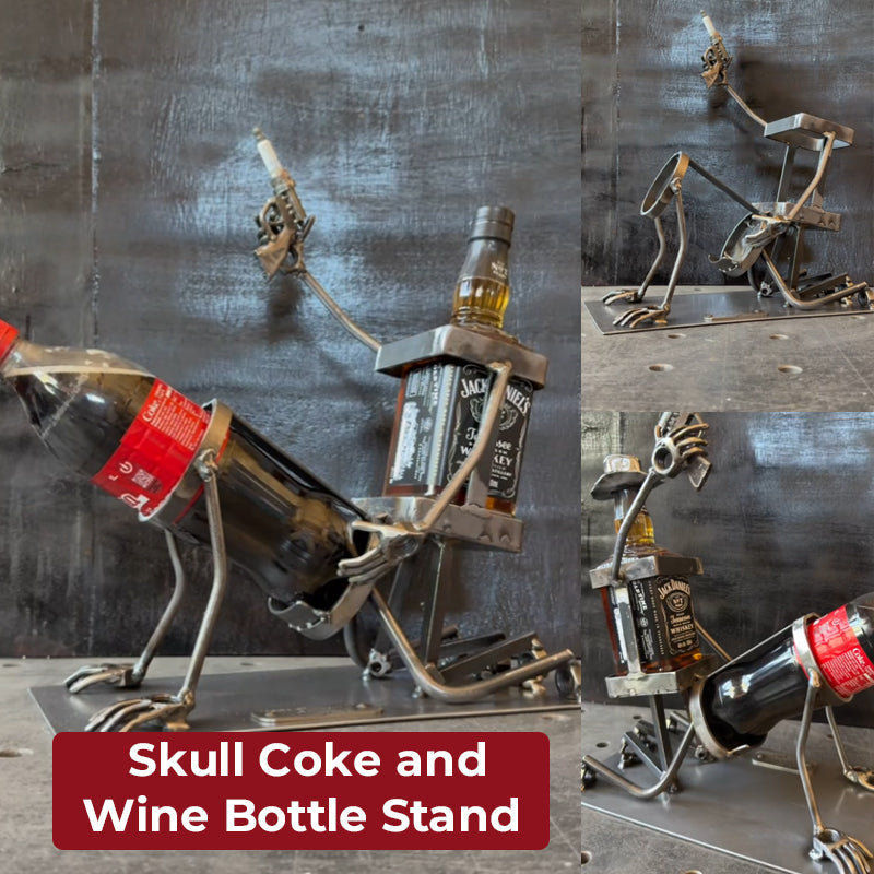 Cranio portabottiglie di coca e vino