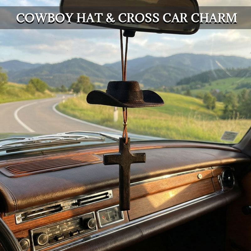 🤠 Cappello da cowboy e ciondolo per auto a forma di croce | Un viaggio all'insegna dello stile e della fede 🚗✨