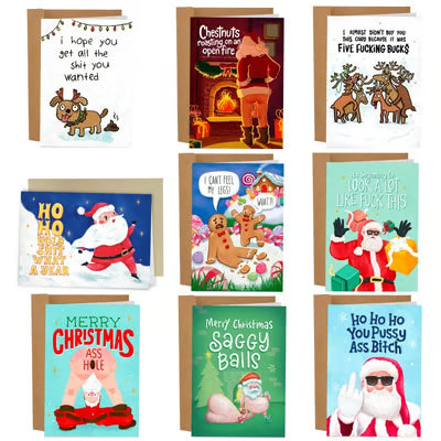 🔥Saldi natalizi 49% di sconto🎄🎅Set di 9 biglietti natalizi divertenti e inappropriati
