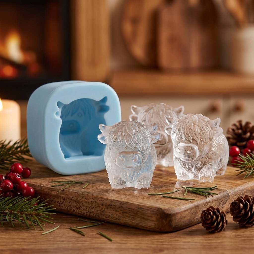 🐮 Stampo per cubetti di ghiaccio a forma di mini mucca delle Highlands – Simpatici cubetti di ghiaccio 3D per bevande, feste e regali