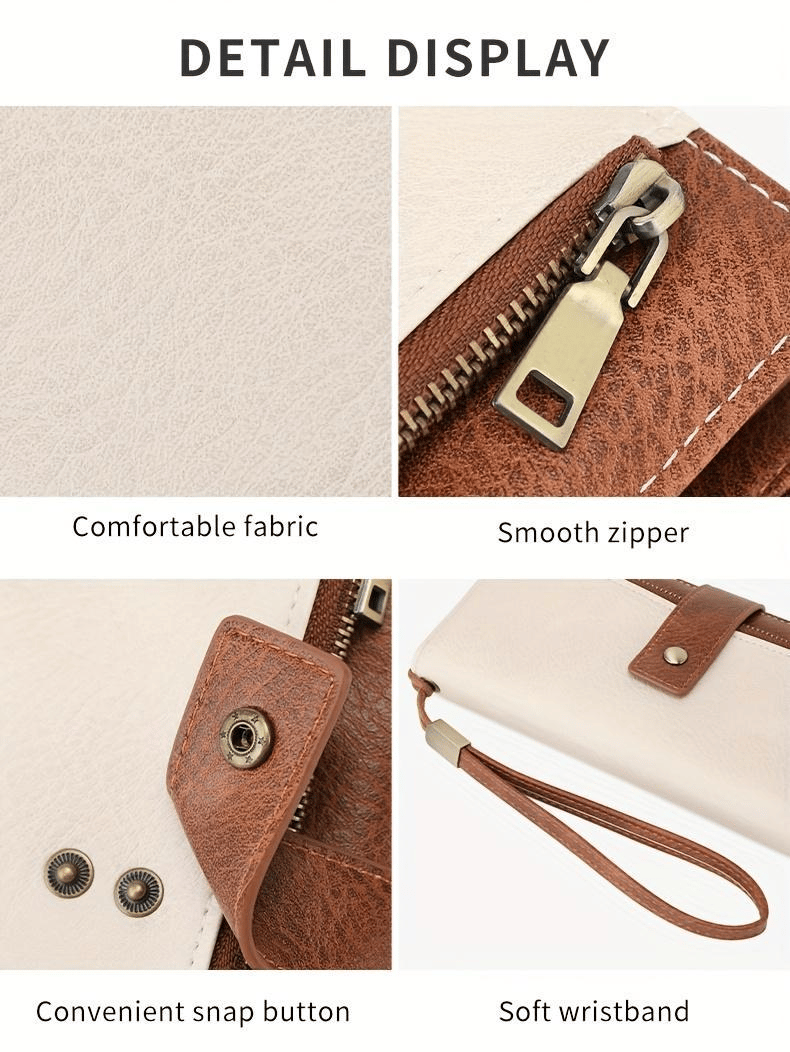 Portafoglio lungo da donna, elegante pochette, elegante portafoglio in pelle tinta unita con protezione RFI
