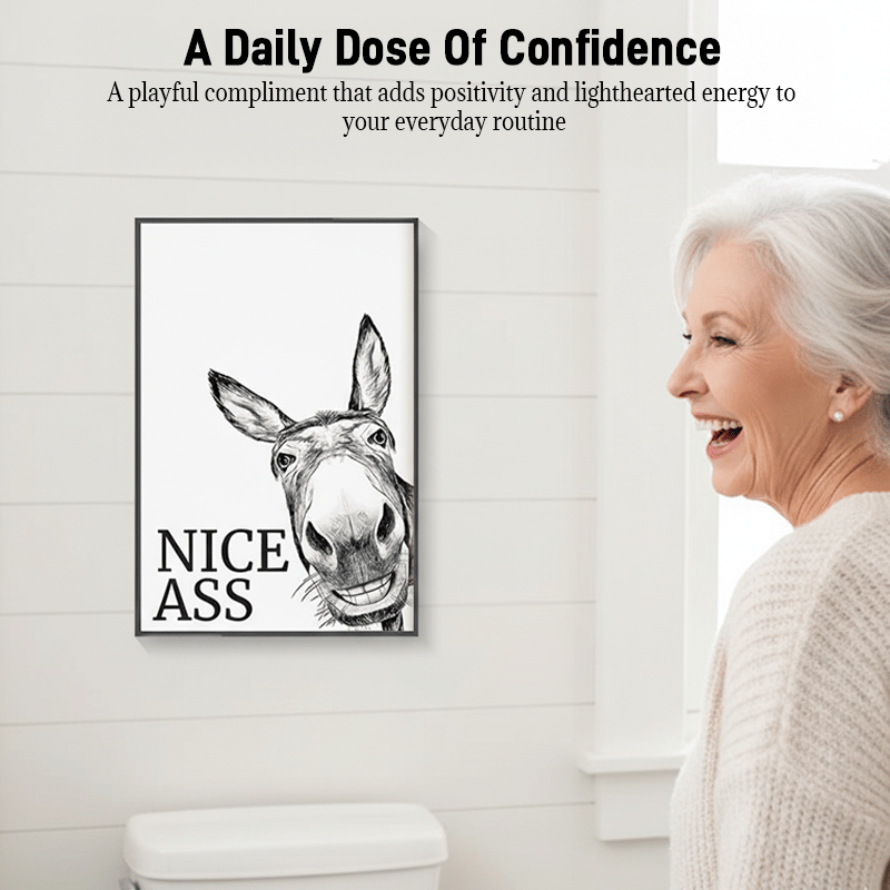 L'irriverente tela artistica da bagno con l'asino “Nice Ass” Umorismo nascosto per un bagliore pur