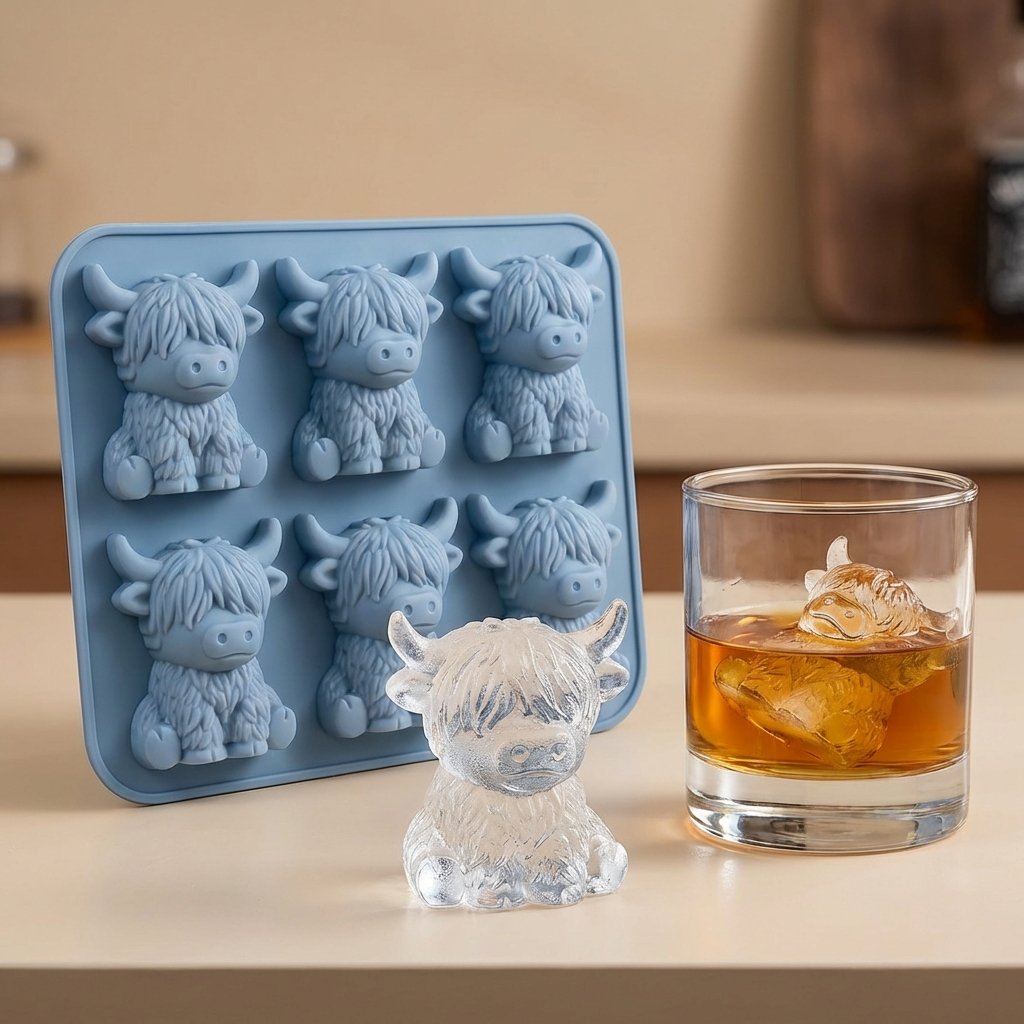 🐮 Stampo per cubetti di ghiaccio a forma di mini mucca delle Highlands – Simpatici cubetti di ghiaccio 3D per bevande, feste e regali