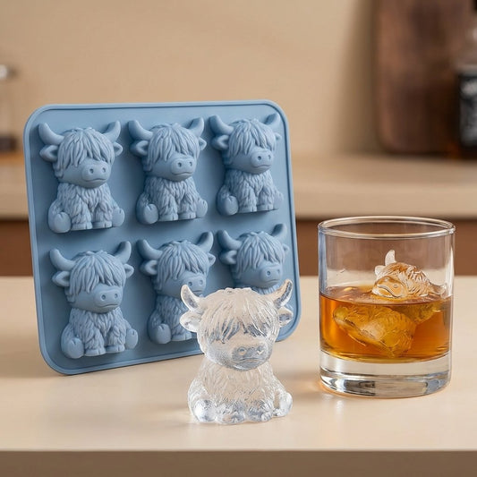 🐮 Stampo per cubetti di ghiaccio a forma di mini mucca delle Highlands – Simpatici cubetti di ghiaccio 3D per bevande, feste e regali