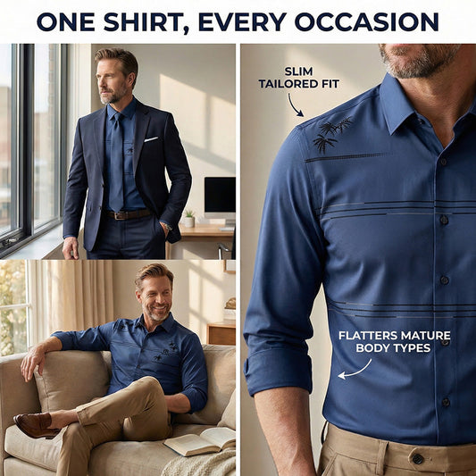 👔2026 Novità - Camicia da uomo dalla vestibilità slim, che non necessita di stiratura, con maniche lunghe stampate