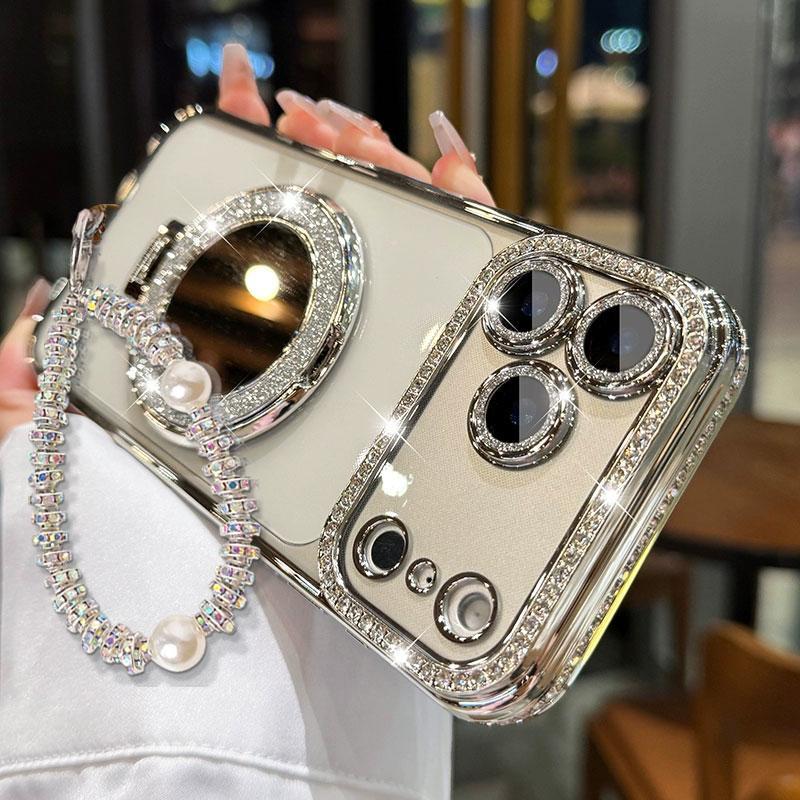 Custodia per telefono da donna Sparkling Diamond con specchio e supporto