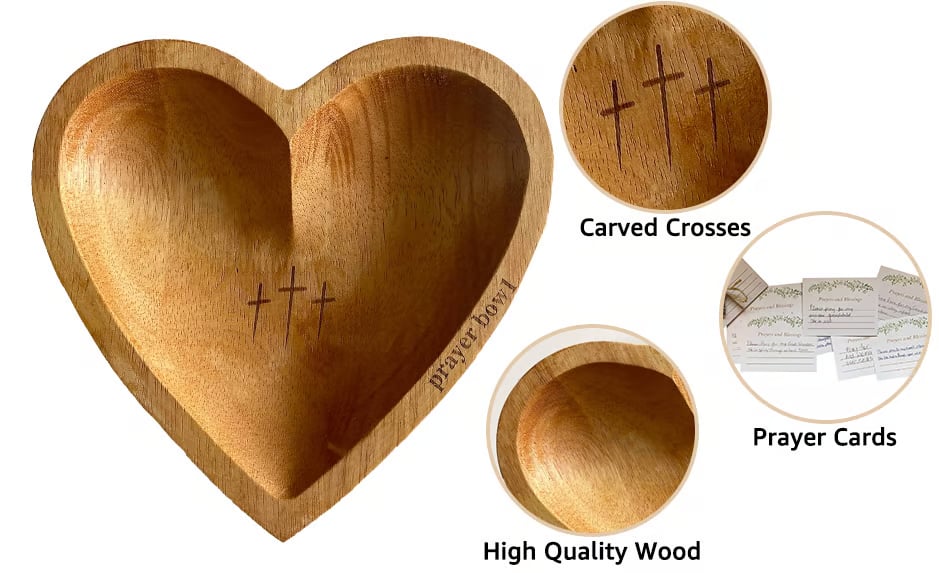 🔥Ultimo giorno 49% DI SCONTO - ✝️Set di ciotole da preghiera in legno a forma di cuore realizzate a mano🎁Regalo per la riflessione fedele e la devozione quotidian