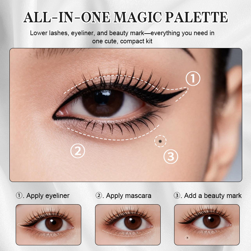 Kit trucco occhi portatile 3 in 1: timbro per ciglia inferiori + applicatore per nei + eyeliner
