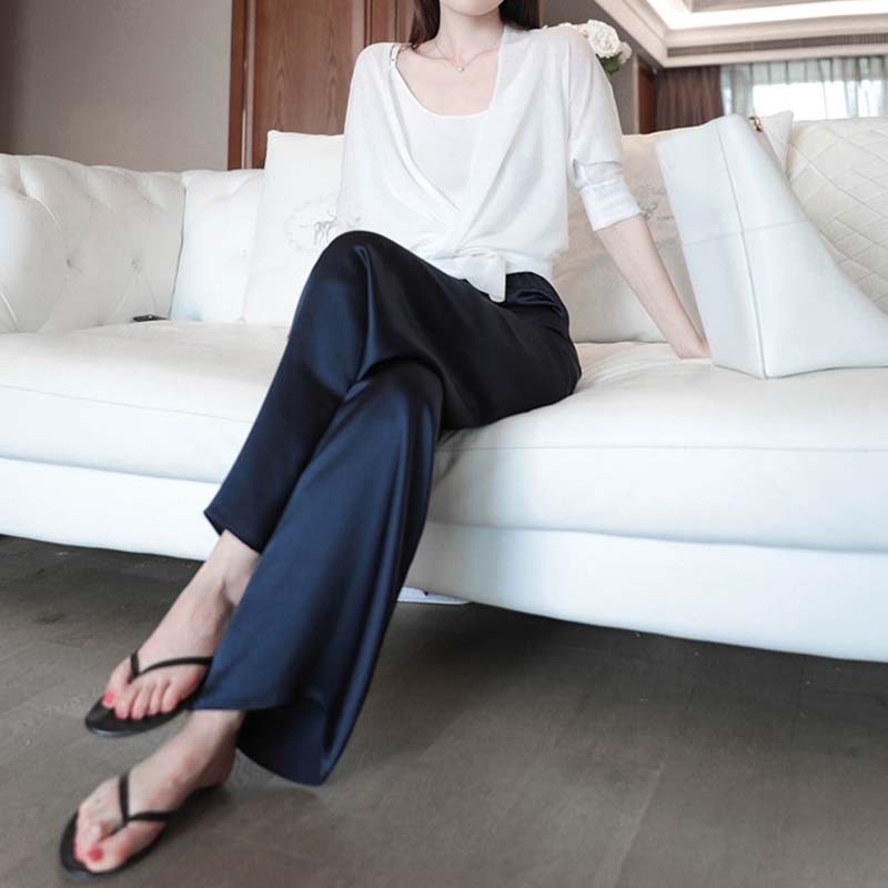 Pantaloni larghi in raso di acetat
