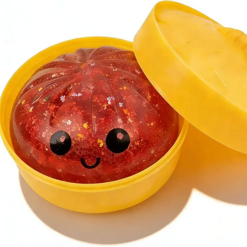 Scatola Squishy Glitter Dumpling - Simpatico giocattolo antistress, con scatola a vapore