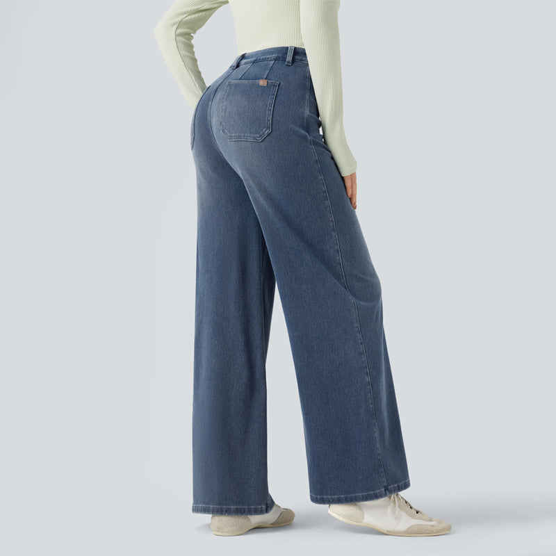 Jeans elasticizzati a vita alta e gamba larg👖