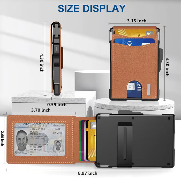 🔥✨Portafoglio da uomo - Con custodia in alluminio a scomparsa, fermasoldi, scomparti sottili in pelle, porta carte di credito, blocco RFID, portafoglio minimalista a doppia pieg