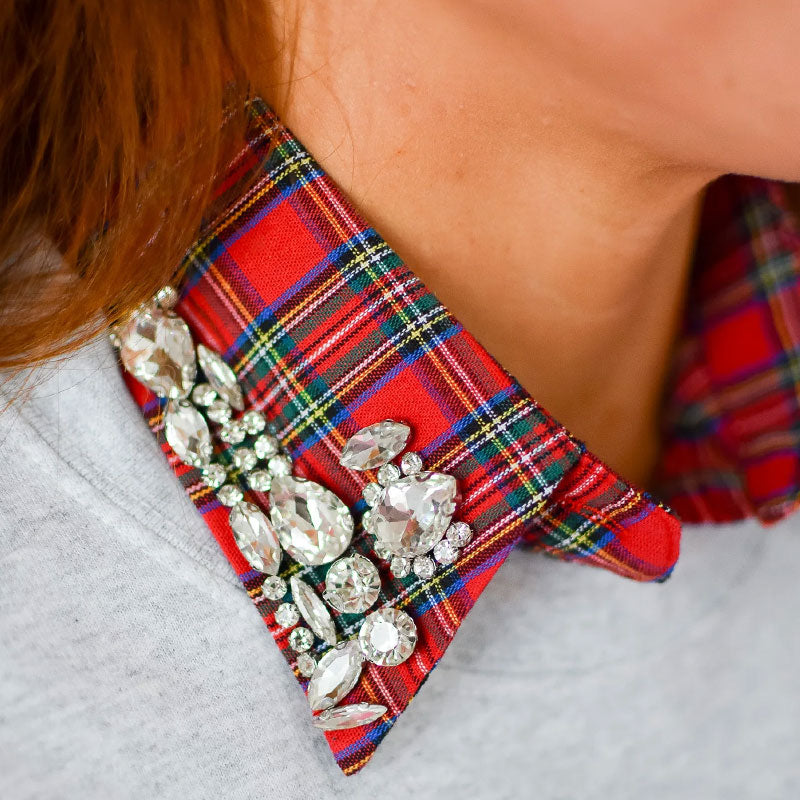 🎄 ✨Collo staccabile rosso natalizio a quadri con strass